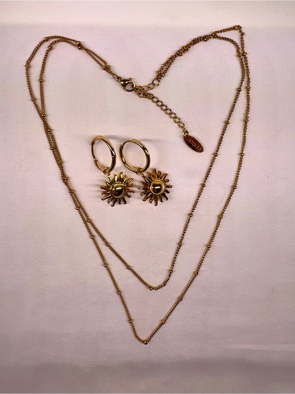 Atolea Gold Sunburst Layered Necklace with Matching Hoop Earrings